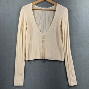 Altuzarra Cream Wool Cashmere Pointelle Knit Cropped Cardigan Sweater Womens S
